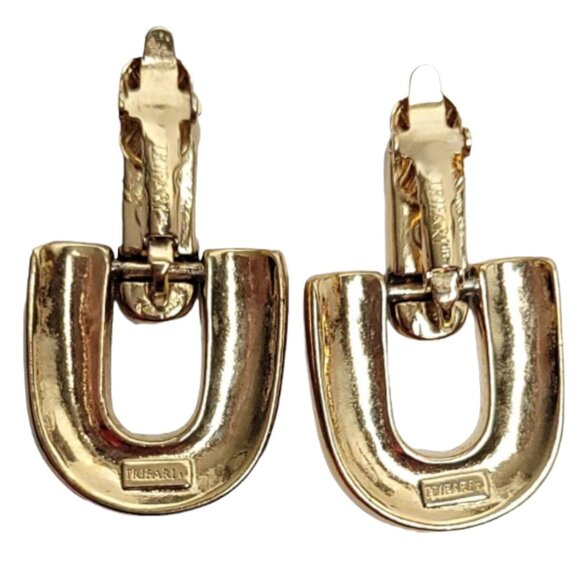 Trifari Gold Tone Red Enamel Door Knocker Hinged Clip On Earrings, Signed - Picture 5 of 7